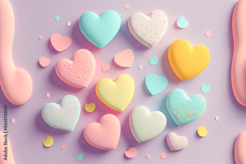 Holiday Greeting Card for Valentine Day with pastel background. Love valentine concept 3d render. Generative AI