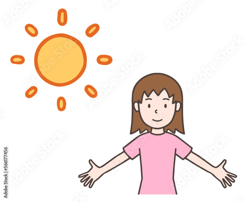 朝日を浴びる女性