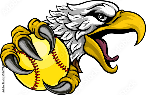 An eagle or hawk softball ball cartoon sports team mascot