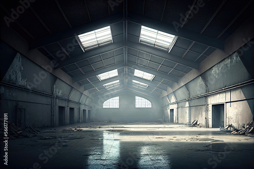 Old empty military hangar or warehouse storage  Generative AI 