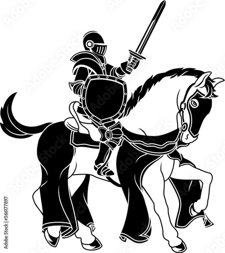 A knight warrior in armour mounted on a horse for a medieval joust