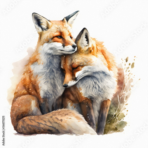 Wallpaper Mural Two red foxes in love hug, Valentine's day and all lovers, isolate. Drawing for a book, postcard, print Torontodigital.ca