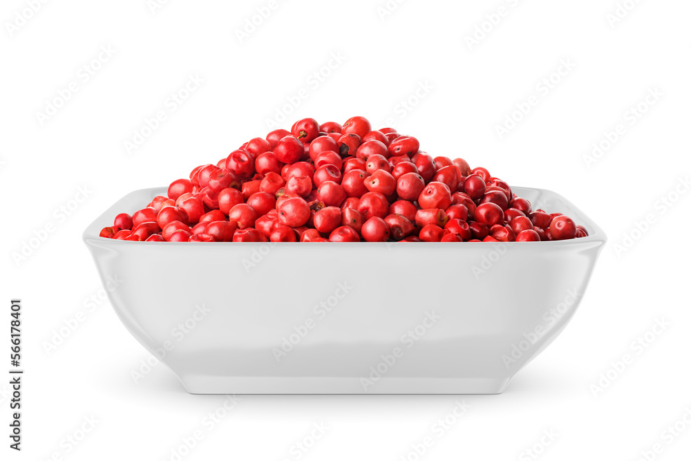Red pepper in white bowl isolated on white. Front view. Red pepper in white bowl isolated on white. Front view.