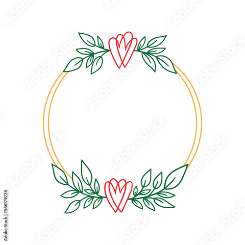 Hand drawn floral wreath with heart and leaves.
