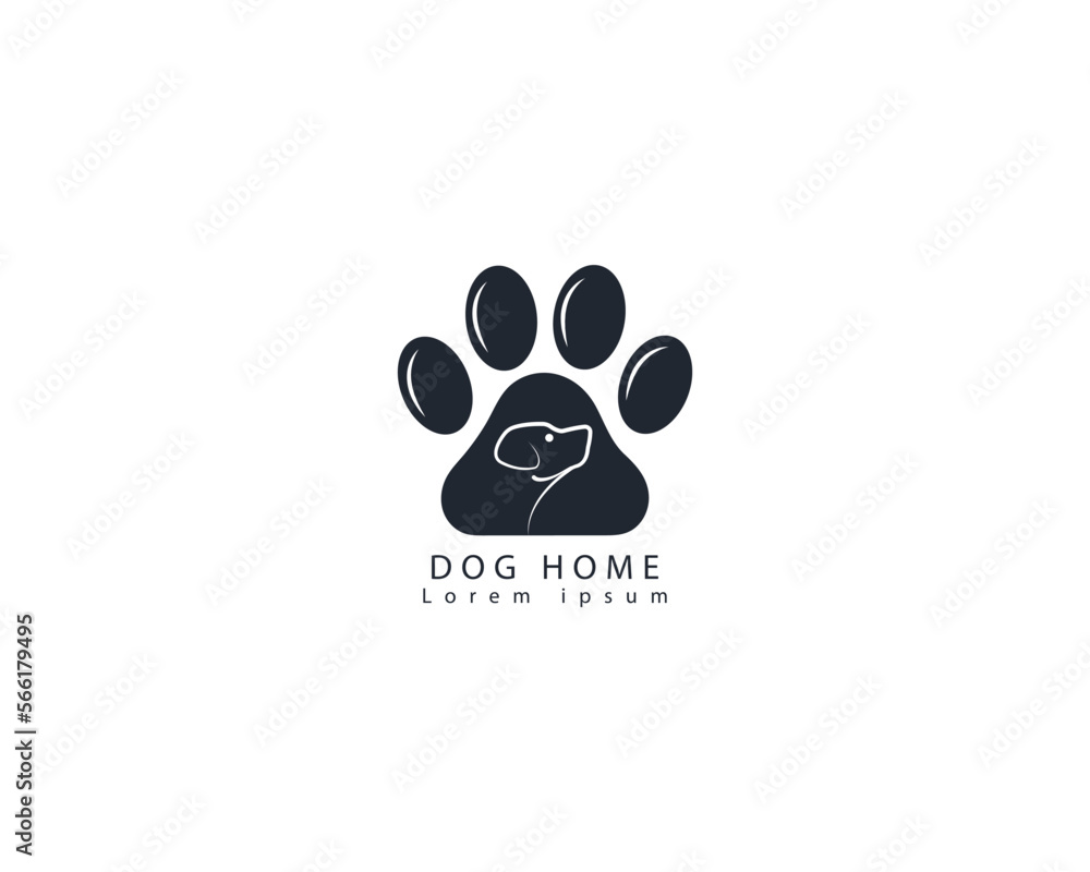 Dog home logo design template with paw, pet love logo design suitable for pet shop, store, cafe, business, hotel, veterinary clinic, Domestic animal vector illustration logotype, sign,symbol vector Dog home logo design template with paw, pet love logo design suitable for pet shop, store, cafe, business, hotel, veterinary clinic, Domestic animal vector illustration logotype, sign,symbol vector