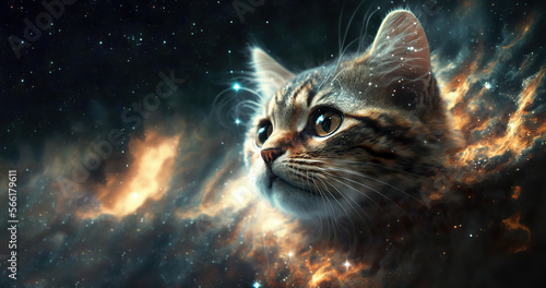 Funny cat astronaut in outer space. Generative AI