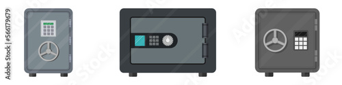 Security safes set. Bank metal safe. The safe with code. Money safe. Saving concept