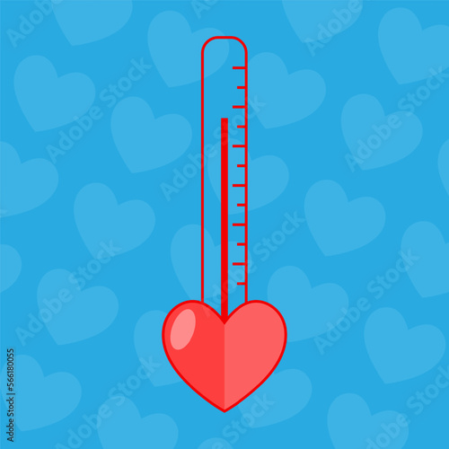 Love thermometer. Valentines day concept. The level of love. Thermolmeter with a heart. Vector image