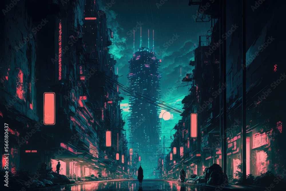 A cyberpunk futuristic japanese city at night ,made with Generative AI
