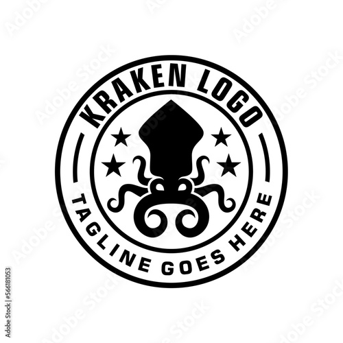 Vintage Black squid logo vector, Octopus logo template