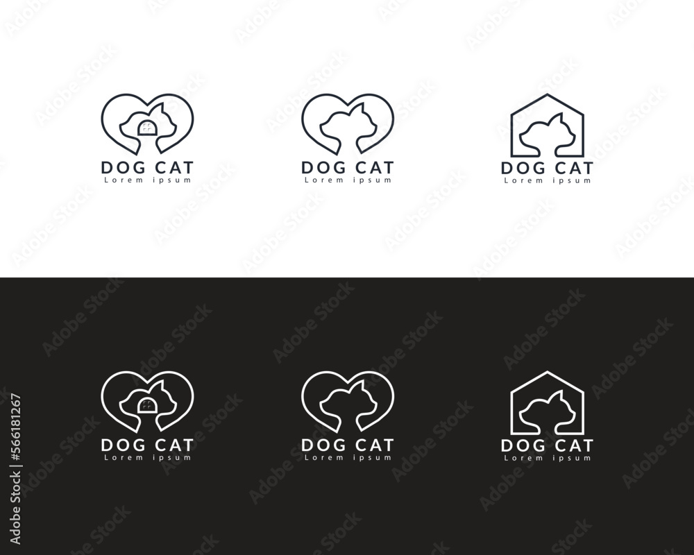 Dog and cat home logo design template, pet love logo design suitable for pet shop, store, cafe, business, hotel, veterinary clinic, Domestic animal vector illustration logotype, sign,symbol vector