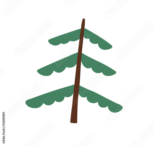 Fir tree with conifer branches and trunk. Simple evergreen plant. Coniferous ...