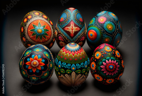Jajka ozdobione na Święta Wielkanocne, pisanki, kolorowe jajka, ilustracja, generative ai photo