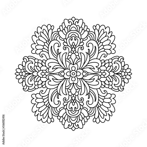 Creative mandala design. Symmetrical kaleidoscope pattern in oriental style. Line art.