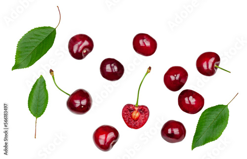 Wallpaper Mural Sweet cherry fruits isolated on a white background. Top view. Torontodigital.ca