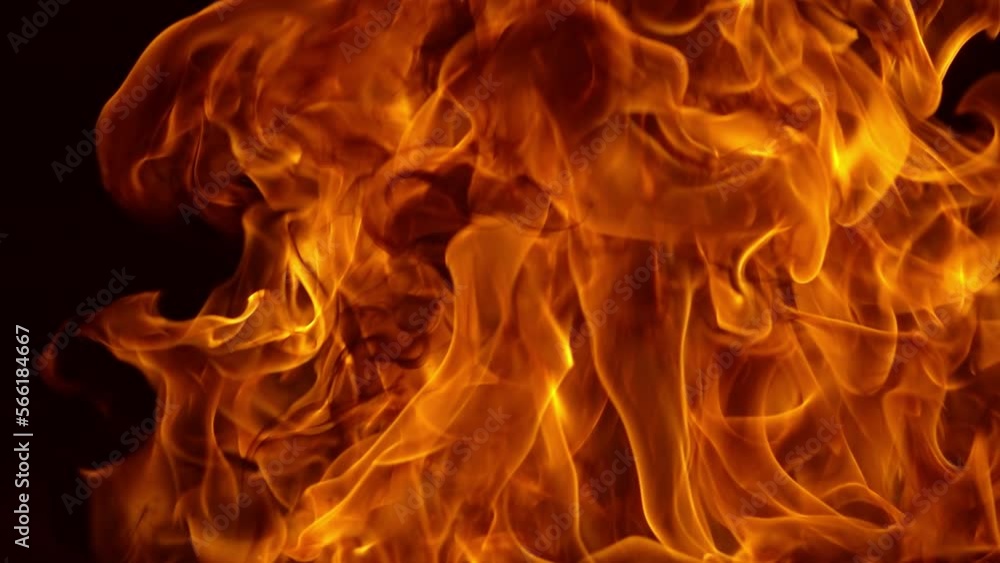 Flames of fire on black background in slow motion Flames of fire on black background in slow motion
