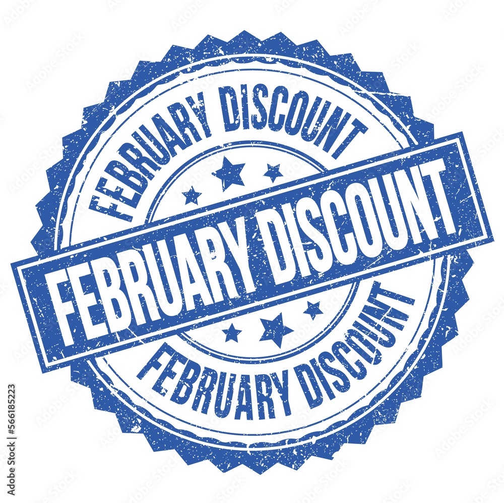 Obraz premium FEBRUARY DISCOUNT text on blue round stamp sign