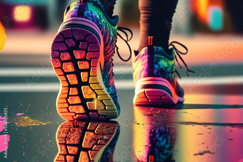 Leggs of a runner in the city.Sport action and human challenge concept. Generative ai. photo