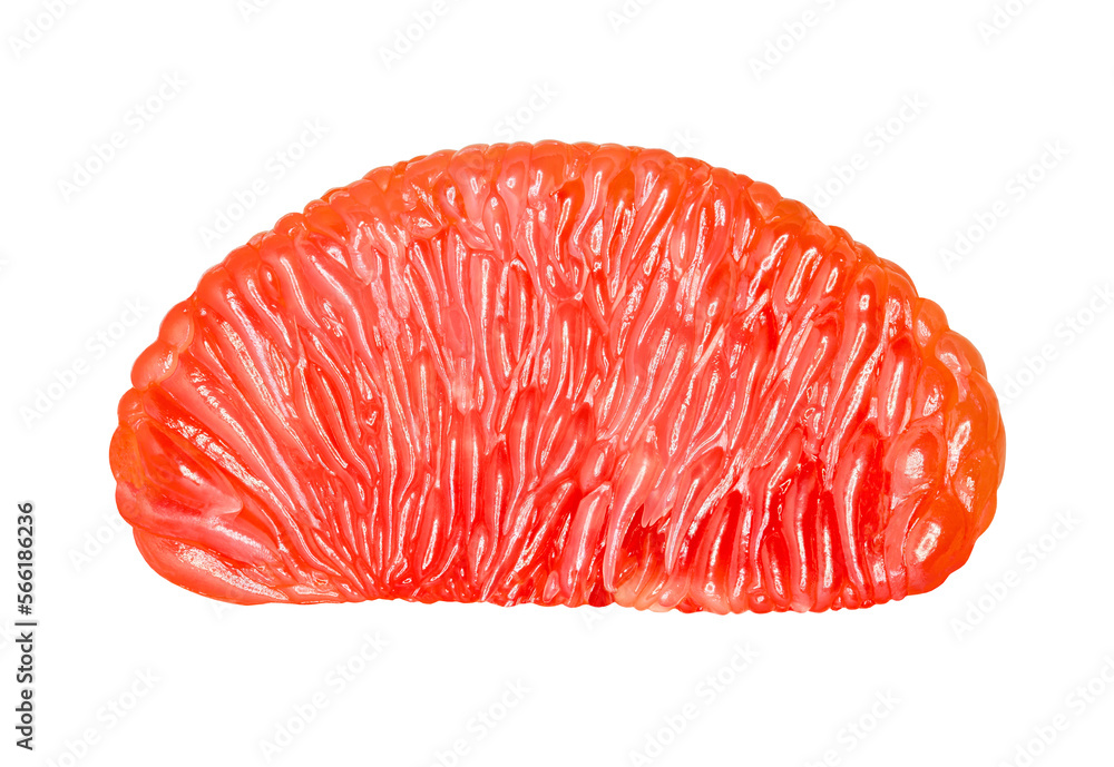Grapefruit slice peeled red, close-up, isolated on white background with clipping path Grapefruit slice peeled red, close-up, isolated on white background with clipping path
