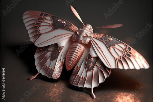 Obraz na plátne White and rose golden butterfly or white and pink moth, created with generative