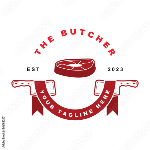 butcher logo vector with slogan template