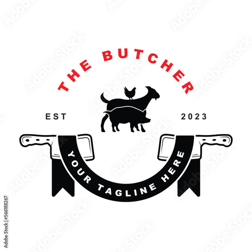 butcher logo vector with slogan template