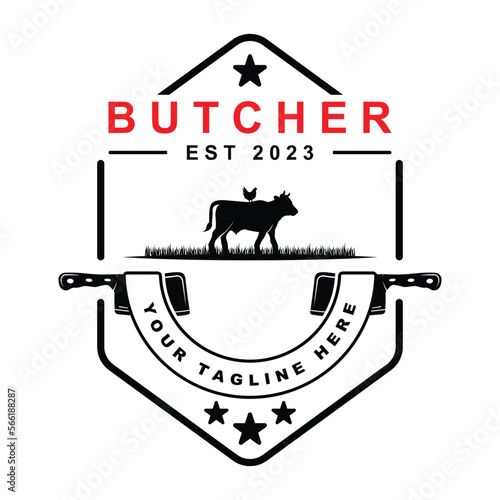 butcher logo vector with slogan template