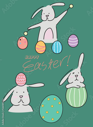 Vector set of easter eggs, Vector set of rabbits