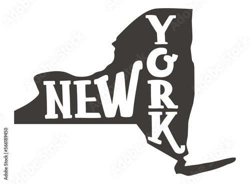 New York. Vector silhouette state. New York map with text script. New York shape state map for poster, banner, t-shirt, tee. Vector outline Isolated illustratuon on a white background.