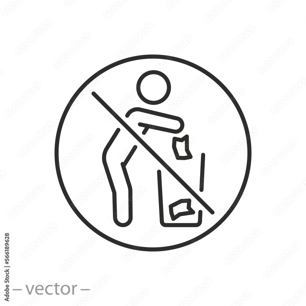 do not throw away icon, no litter, trash forbidden, thin line symbol