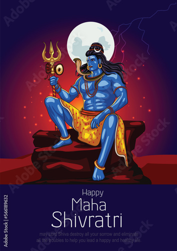 happy maha Shivratri with trisulam, a Hindu festival celebrated of lord shiva night, english calligraphy. vector illustration design
