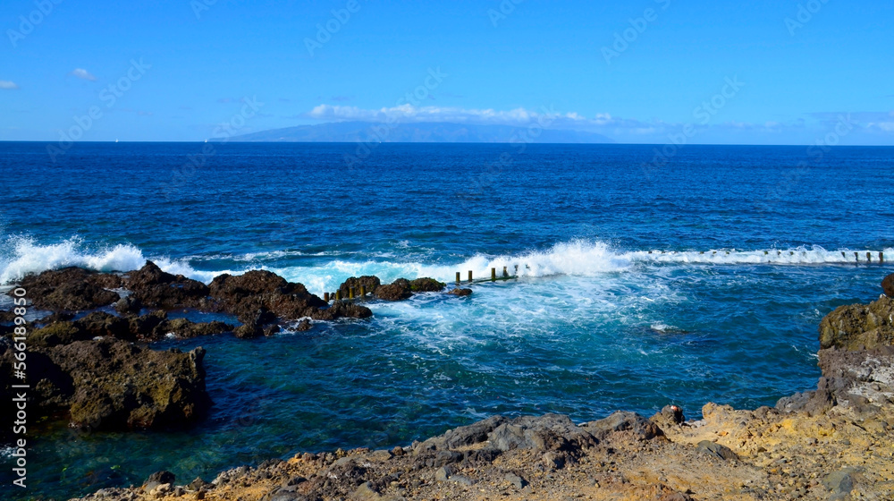 Natural pools for swimming and snorkeling in Alcala Tenerife,Canary islands, Spain. Selective focus.