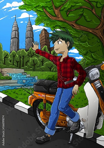 Photography person sitting on a motorcycle