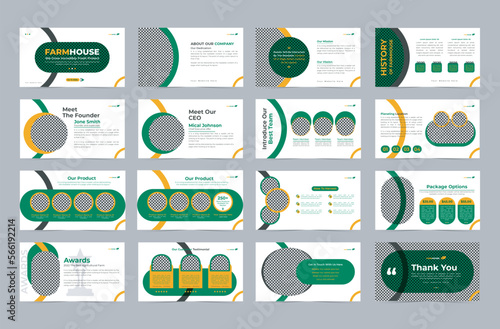 Farming presentation slide template or agriculture farming presentation template vector layout, Organic Farming Minimal green Environment slide presentation template design. organic product business