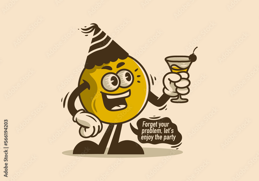 character illustration of ball holding a wine glass