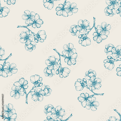 Fototapeta Naklejka Na Ścianę i Meble -  Wildflower Sakura flower pattern in a one line style. Sketch wild flower for background, texture, wrapper pattern, frame or border.