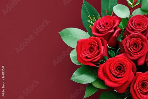 Bouquet of red roses on red background - Illustration  romantic  valentine  love
