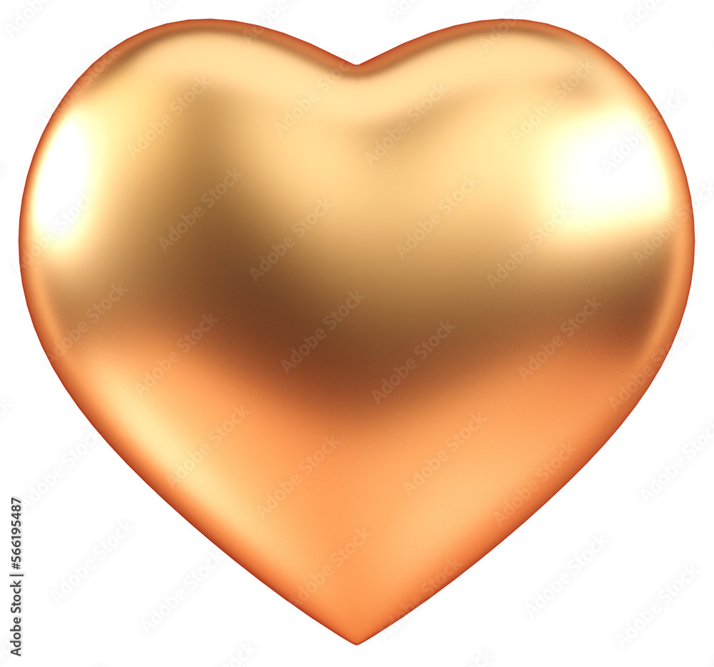 Golden heart isolated on a transparent background. Cut out object in 3D ...