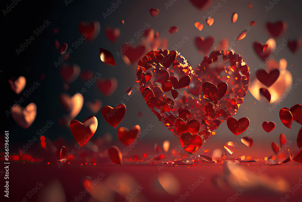 Wonderful red hearts on a dark background, love, valentine, decoration, Generative AI Wonderful red hearts on a dark background, love, valentine, decoration, Generative AI