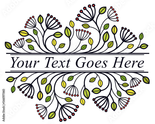 Beautiful linear floral vector design isolated on white, leaves and branches with berries elegant text divider border element for layouts, fashion style classical emblem, luxury vintage graphics.