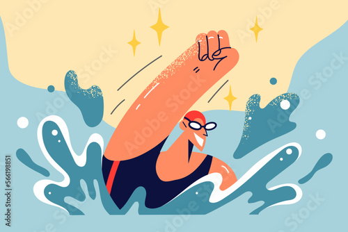 Happy swimmer excited with results in contest 