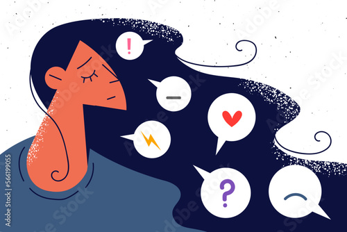 Unhappy woman with emojis in hair 