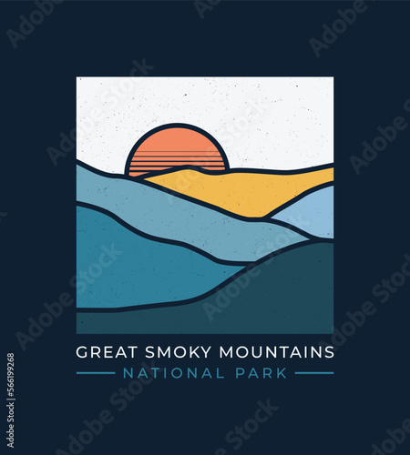 Great Smoky Mountains National Park Vector line art design outdoor for t-shirt, logo, apparel and more