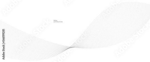 Grey dots in motion vector abstract background, particles array wavy flow, curve lines of points in movement, technology and science illustration.