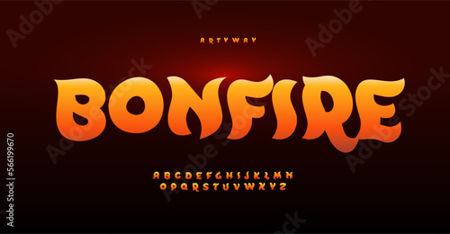 Magic bonfire alphabet, cartoon flame letters, lovable font for barbecue, pizzeria, fried food logo, playful design. Vector typographic design.