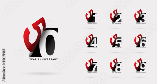 50th anniversary set 51 52 53 54 55 56 57 58 59 vector template. Design for birthday celebration, greeting card and invitation card. photo