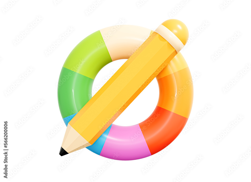 3D Color Wheel with Pencil. Web designer and artist tools. Colour palette  scheme. Art project. Graphic creation. Picking paint. Cartoon creative  design icon isolated on white background. 3D Rendering Stock Illustration