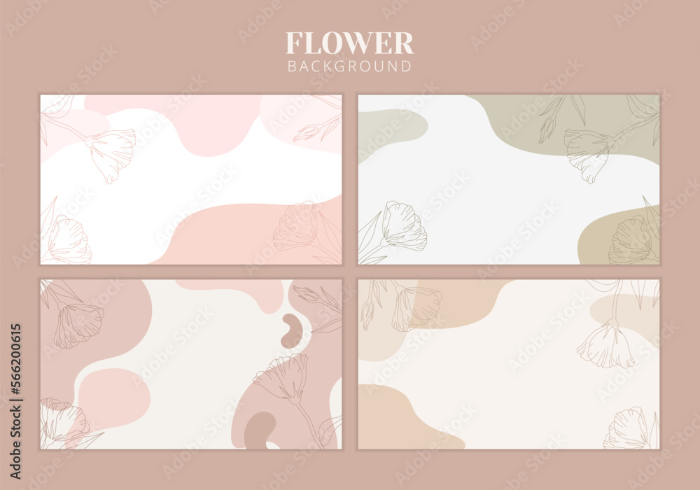 Trendy line art abstract background  with fluid shapes and flowers in nude pastel colors. Modern wave for presentation, business card, poster, canvas, wallpaper, wedding. Vector illustration.