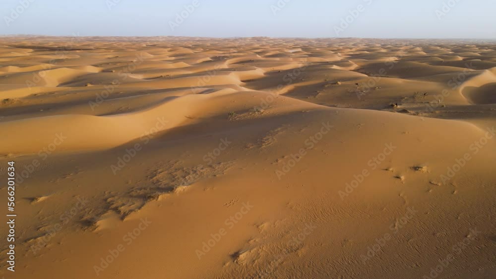 Breathtaking Africa Landscape, Mauritania Sahara Desert Sand Dunes at Sunset, Aerial Drone Flight Breathtaking Africa Landscape, Mauritania Sahara Desert Sand Dunes at Sunset, Aerial Drone Flight