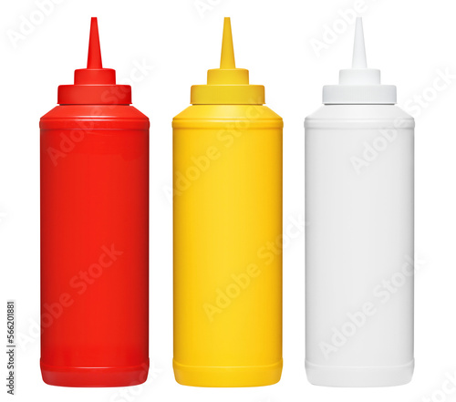 Bottled ketchup, mustard and mayonnaise, cut out
